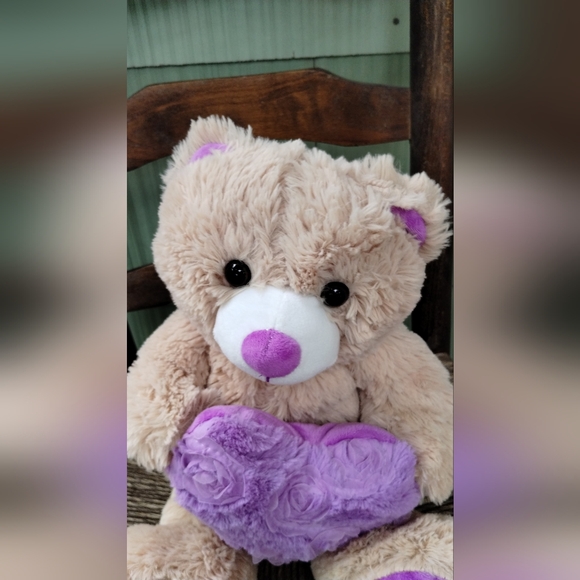 Goffa Teddy Bear with Purple Heart 12" Kelly Toy Sitting Valentine Plush Stuffie - Picture 4 of 16